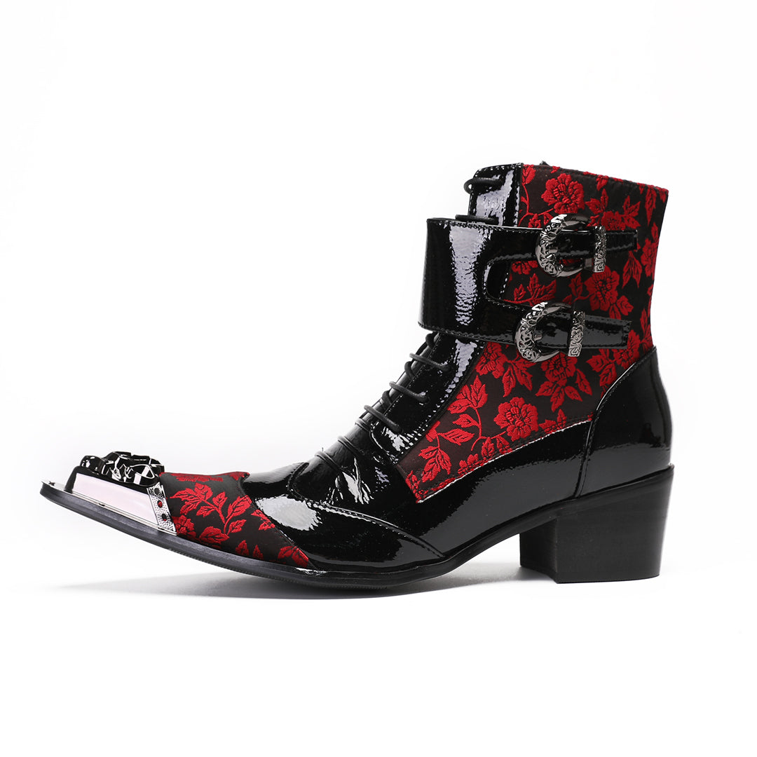 Red Black Patterned Pointed Shoes 9207