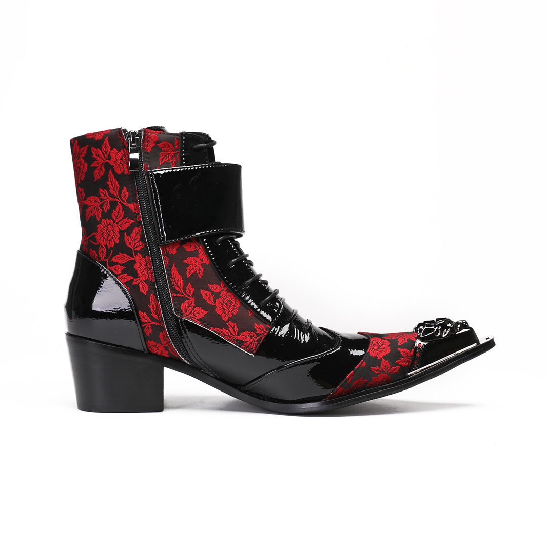 Red Black Patterned Pointed Shoes 9207