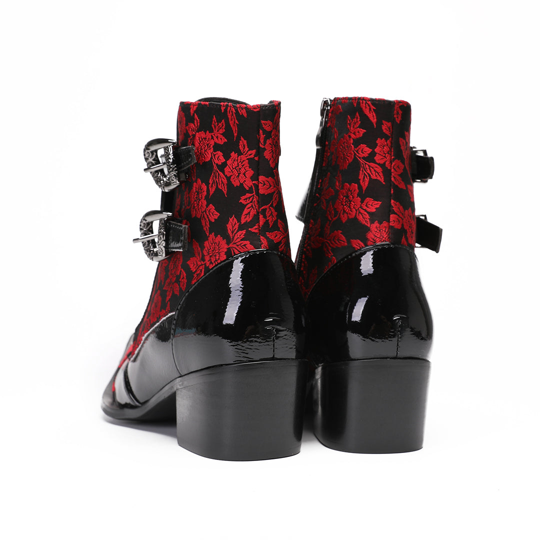 Red Black Patterned Pointed Shoes 9207