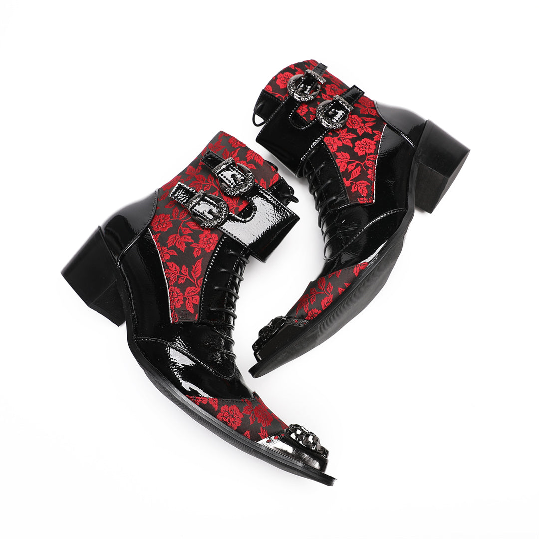 Red Black Patterned Pointed Shoes 9207