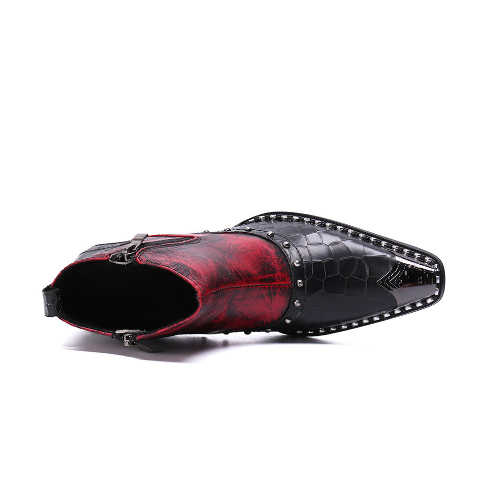 Red Black Rivet Pointed Shoes 9970