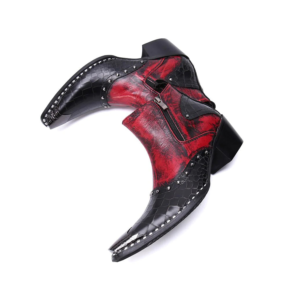 Red Black Rivet Pointed Shoes 9970
