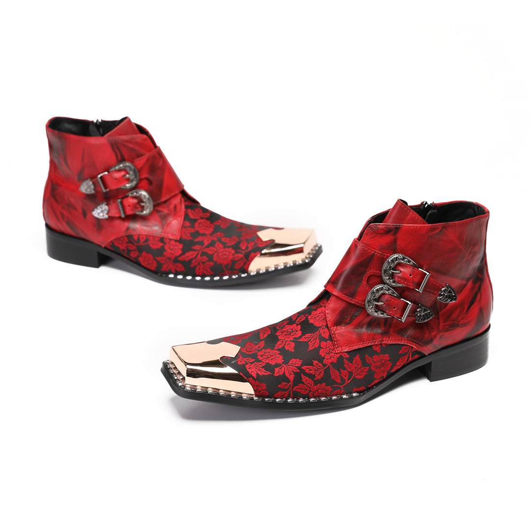 Red Printed Pointed Shoes 9205