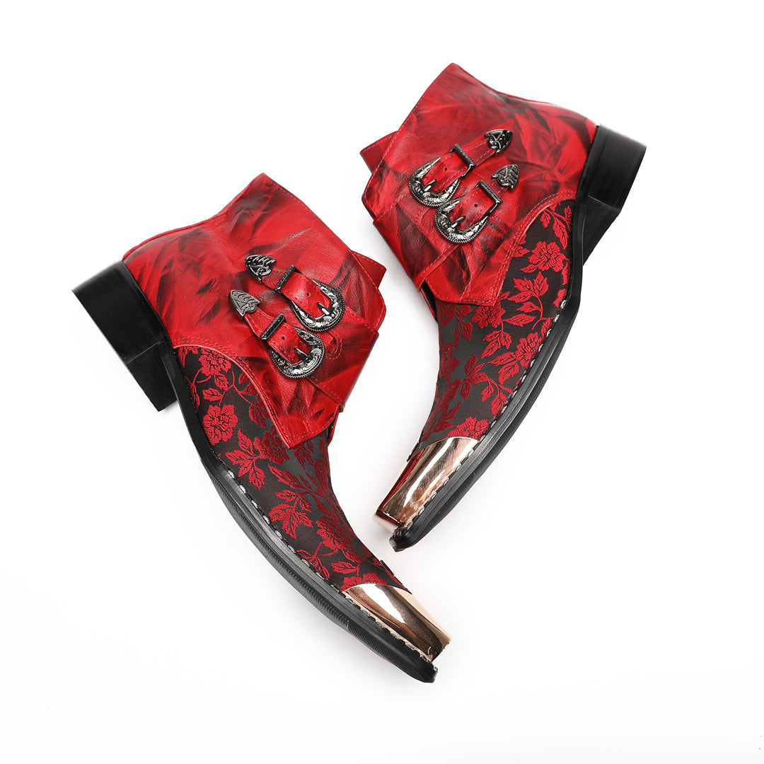 Red Printed Pointed Shoes 9205