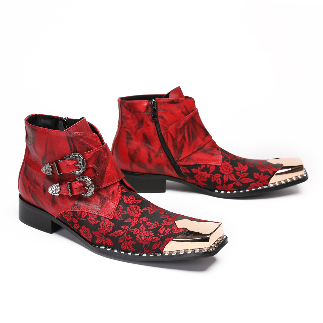 Red Printed Pointed Shoes 9205