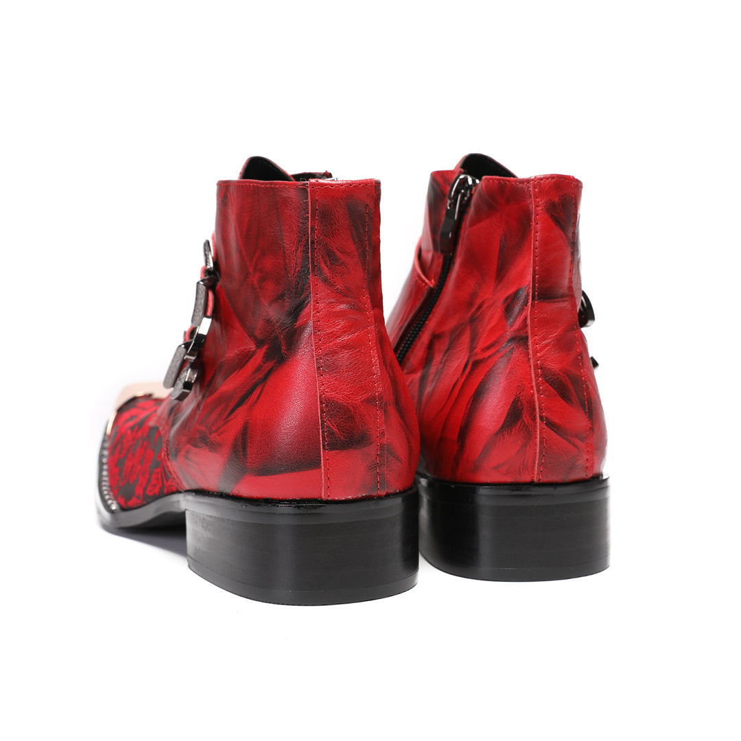 Red Printed Pointed Shoes 9205