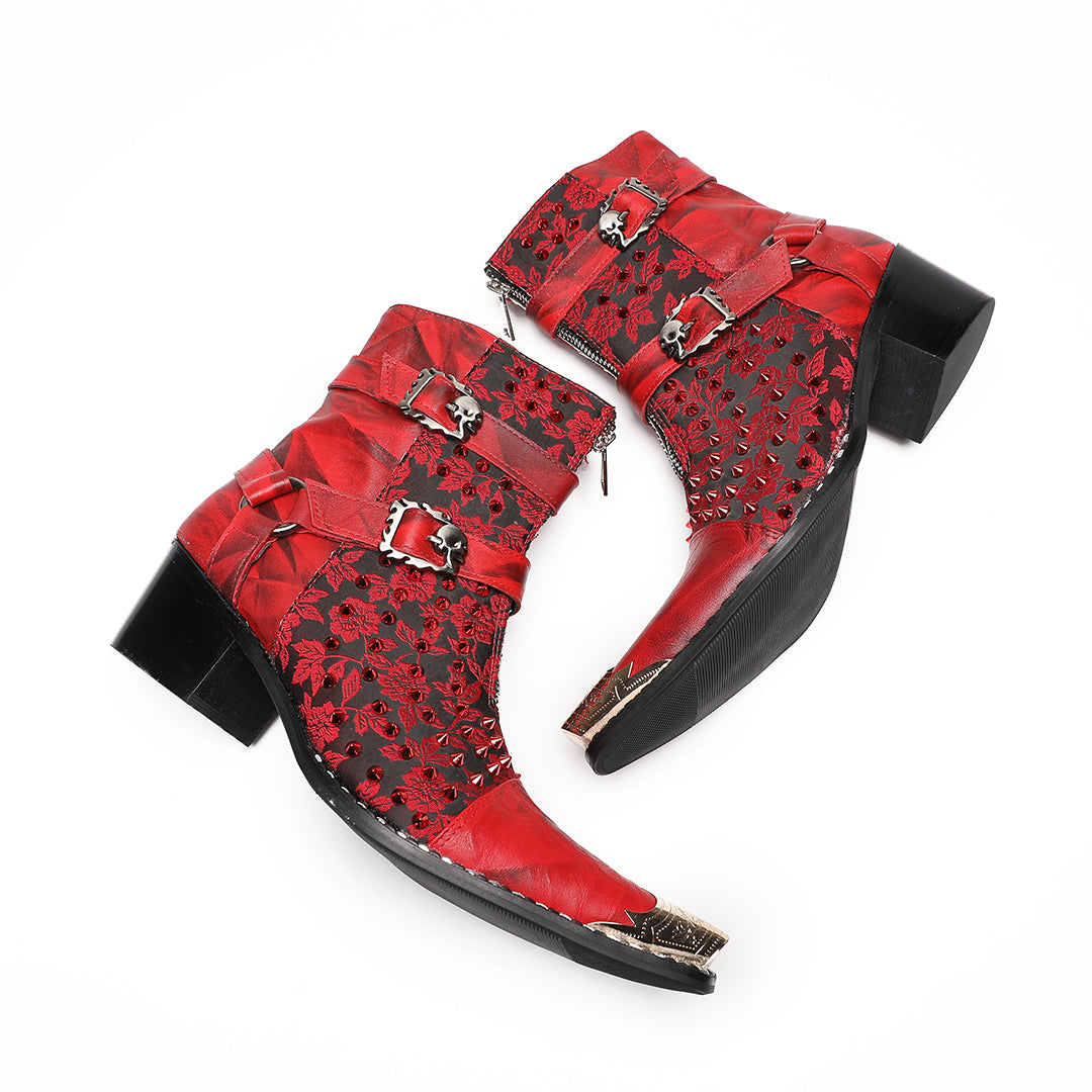 Red Rivet Skull Pointed Shoes 4020