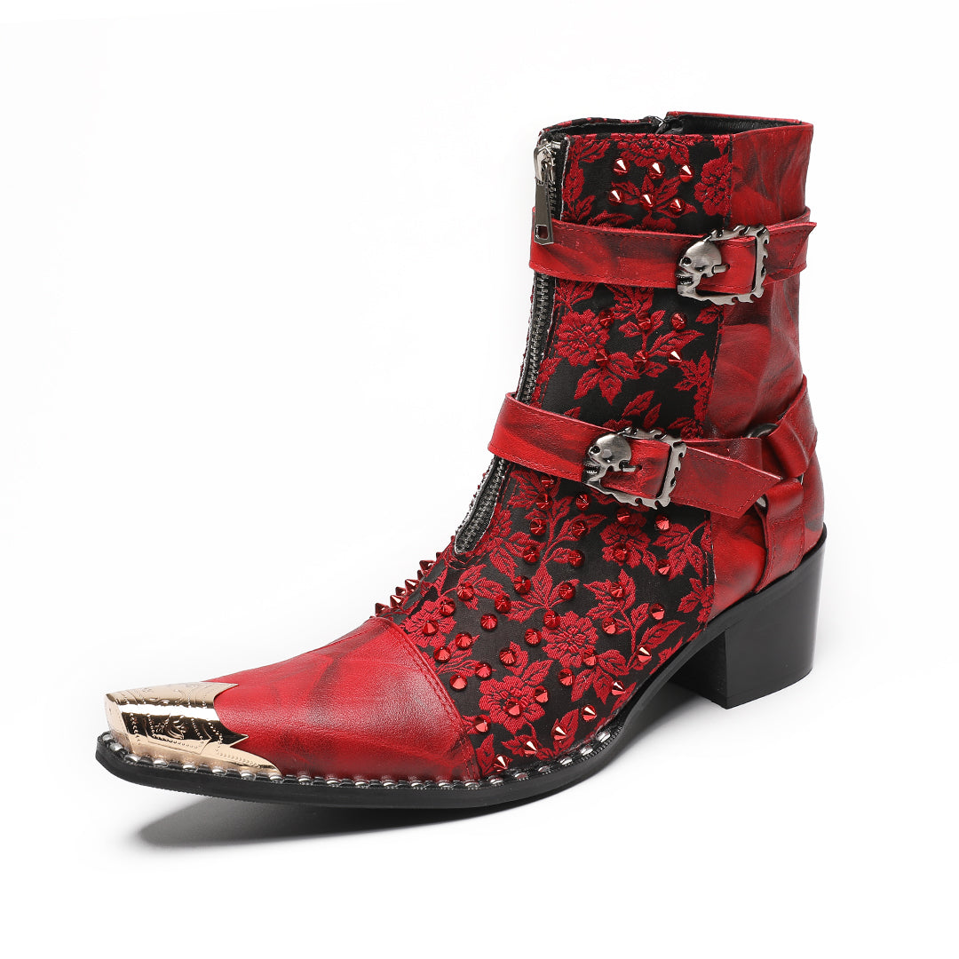 Red Rivet Skull Pointed Shoes 4020