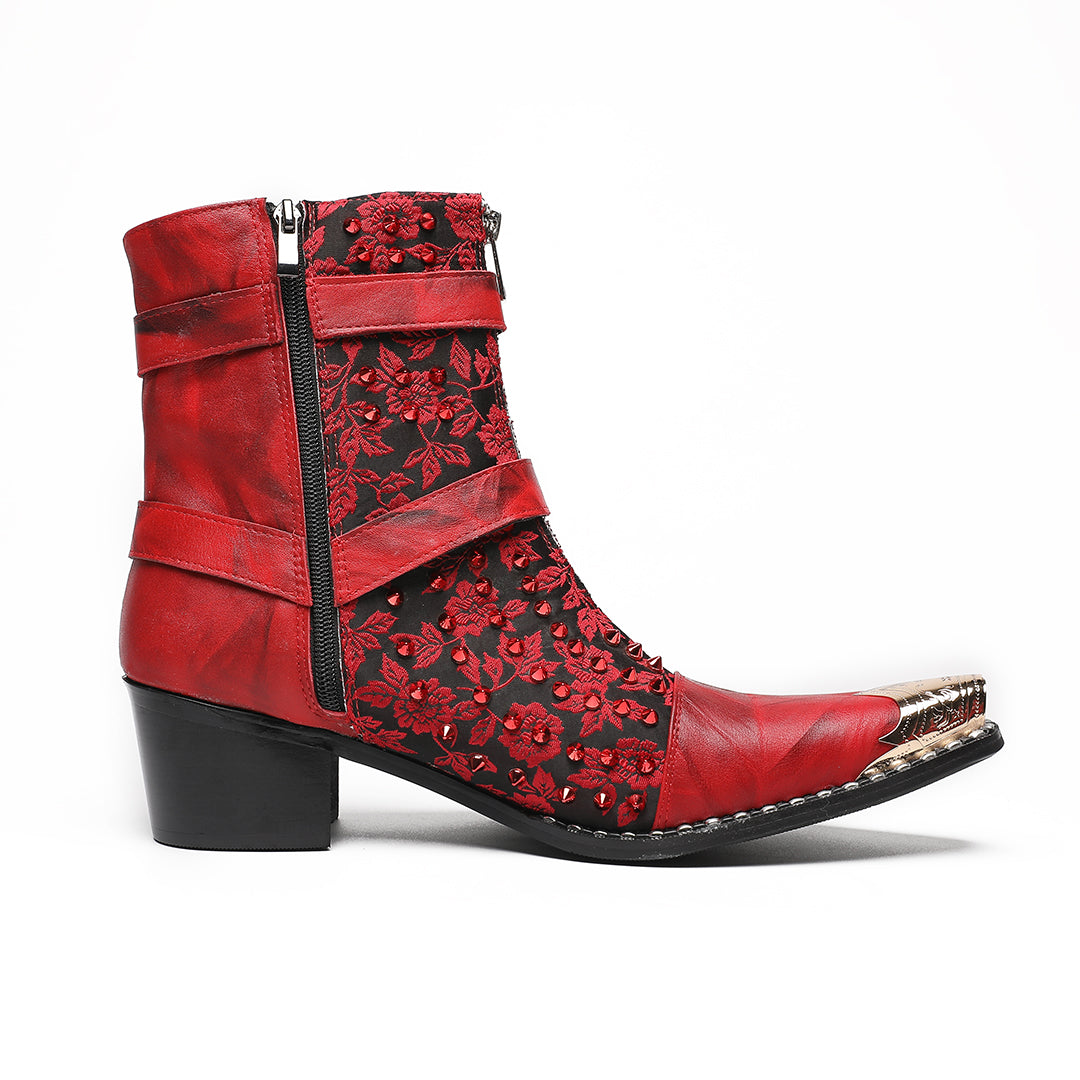 Red Rivet Skull Pointed Shoes 4020