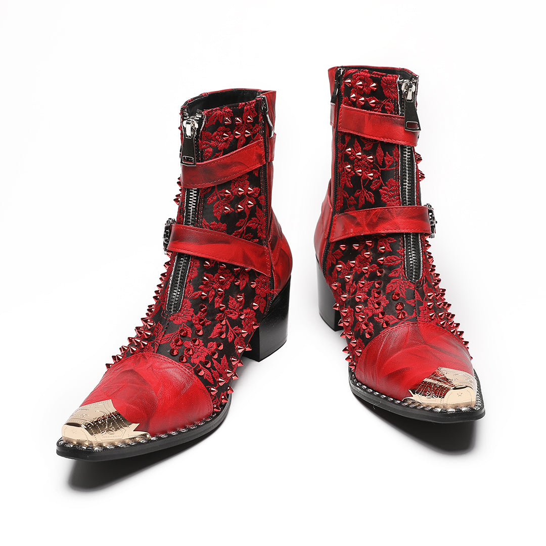 Red Rivet Skull Pointed Shoes 4020