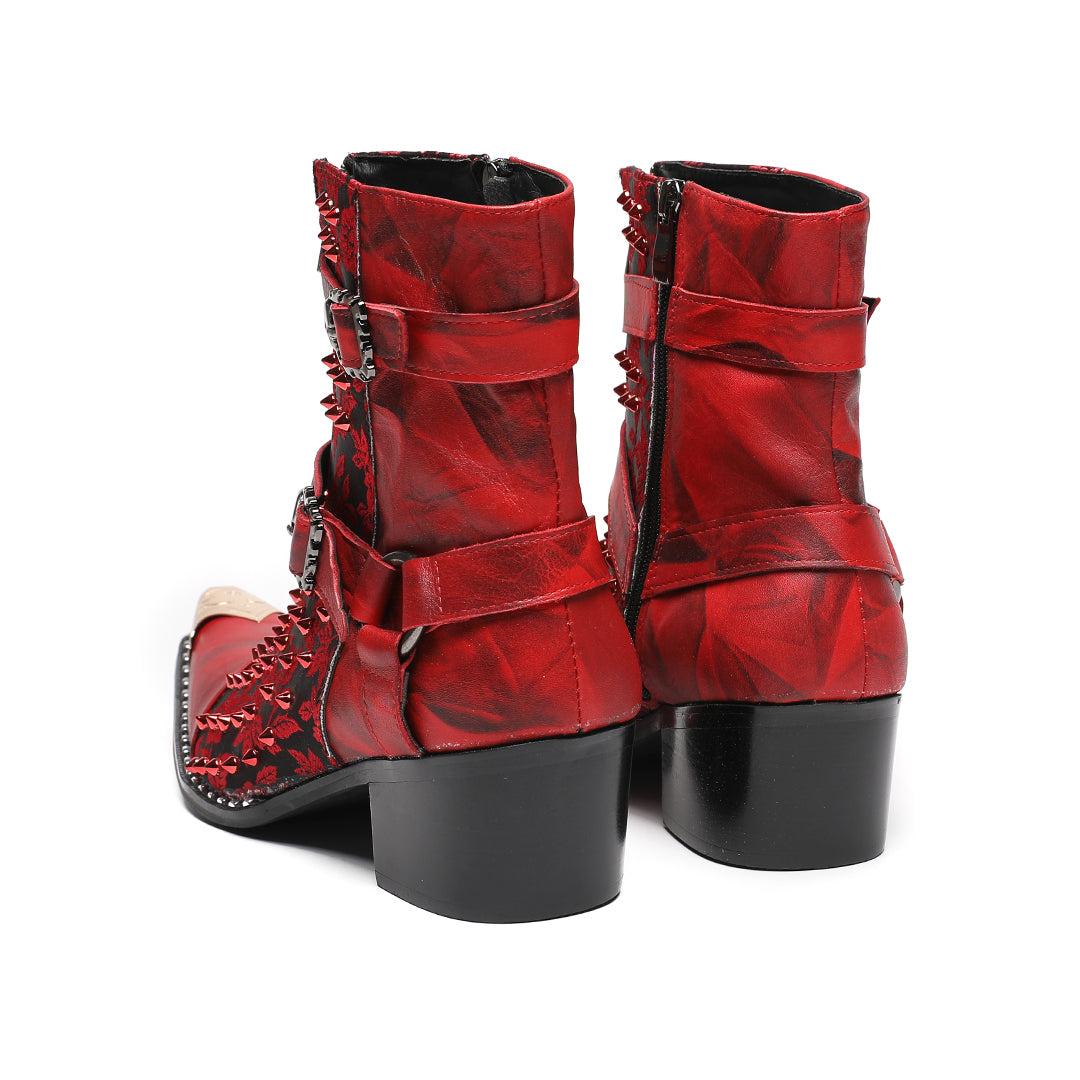 Red Rivet Skull Pointed Shoes 4020