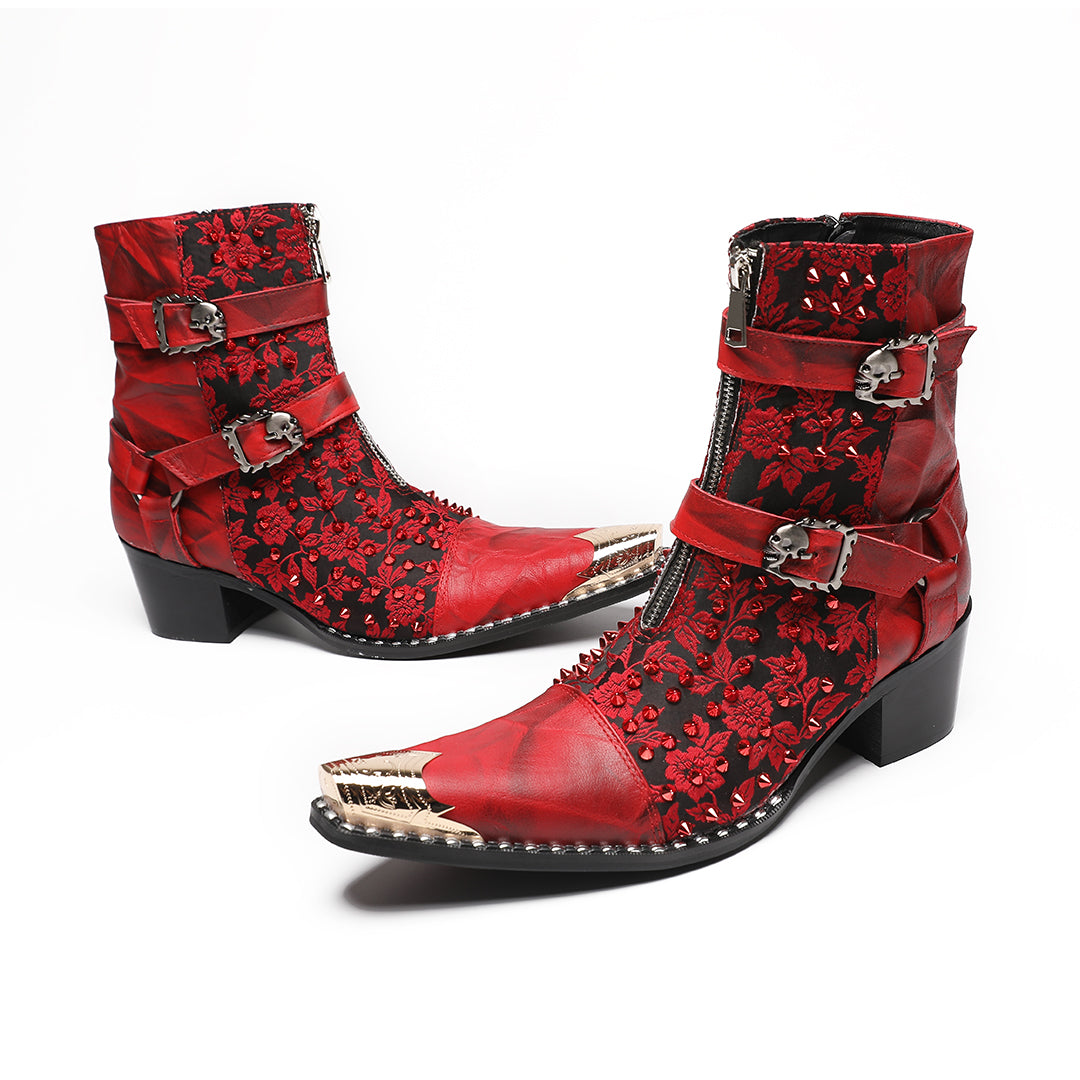 Red Rivet Skull Pointed Shoes 4020