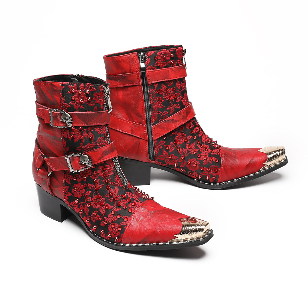Red Rivet Skull Pointed Shoes 4020