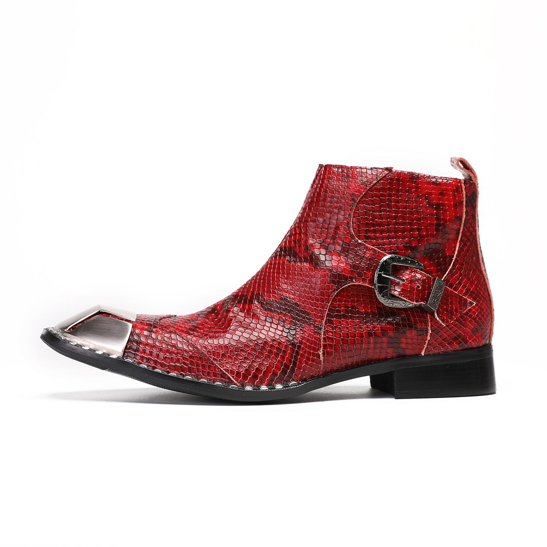 Red Snake Metal Buckle Pointed Shoes 9206