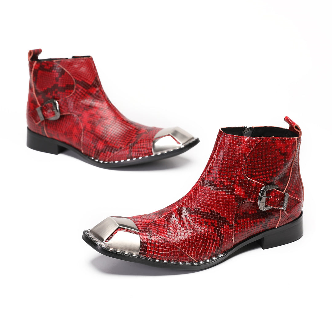 Red Snake Metal Buckle Pointed Shoes 9206