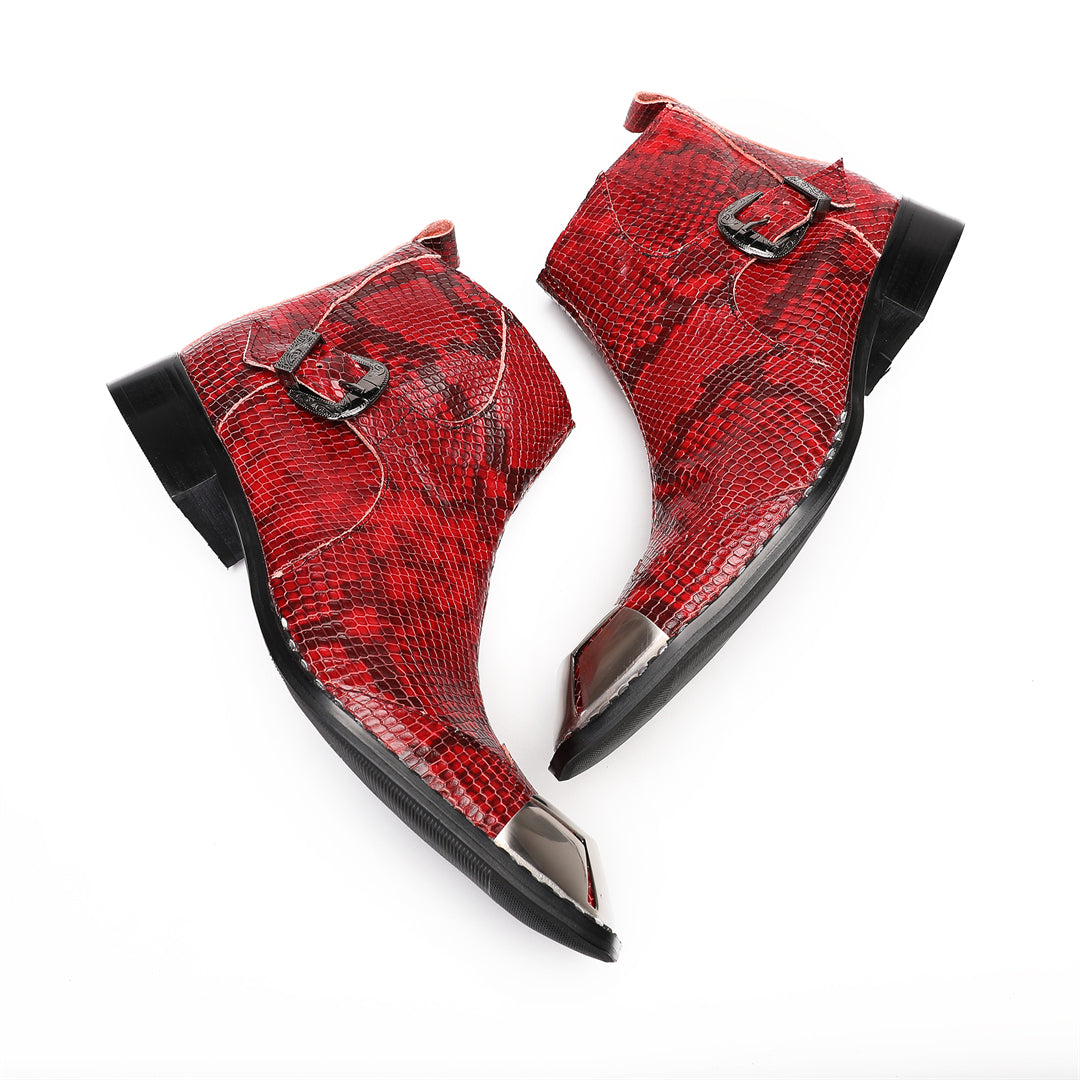 Red Snake Metal Buckle Pointed Shoes 9206