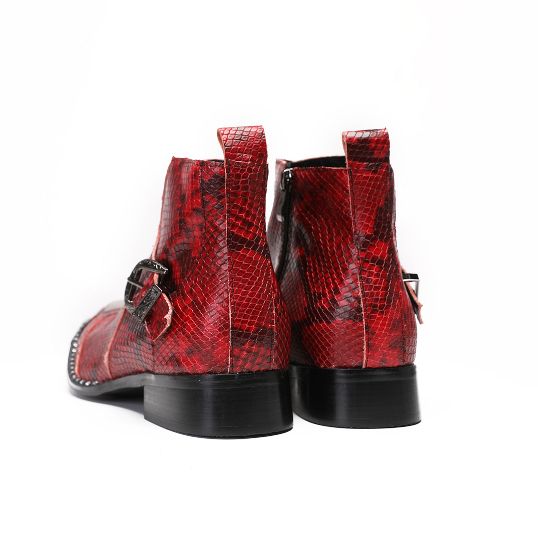 Red Snake Metal Buckle Pointed Shoes 9206