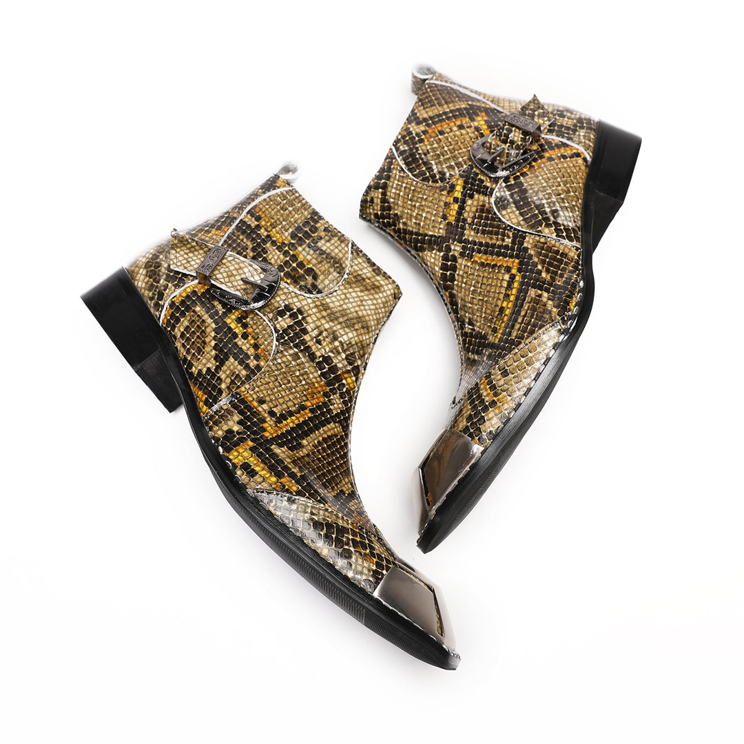 Snake Pattern Metal Toe Pointed Shoes 9203
