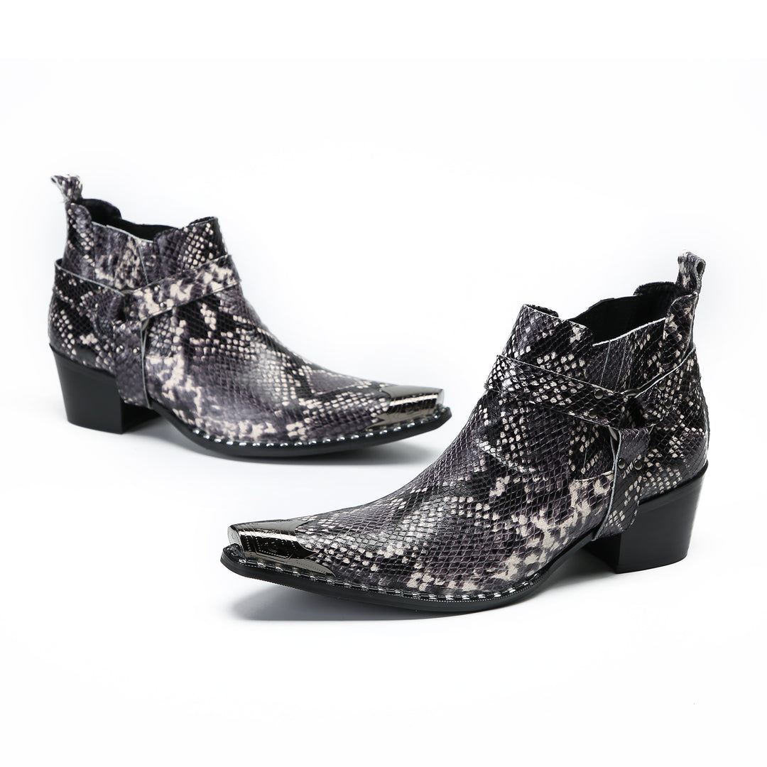 Snake Print Metal Buckle Pointed Shoes 9973