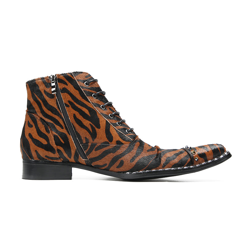 Tiger Print Rivet Pointed Shoes 9963