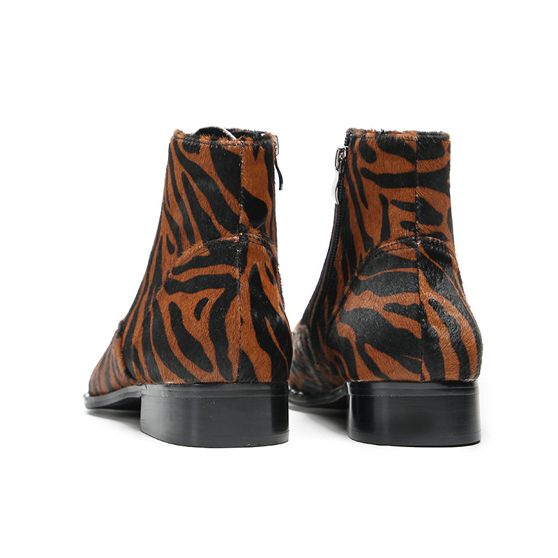 Tiger Print Rivet Pointed Shoes 9963
