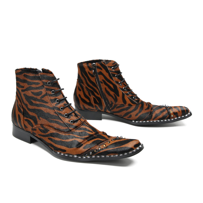 Tiger Print Rivet Pointed Shoes 9963