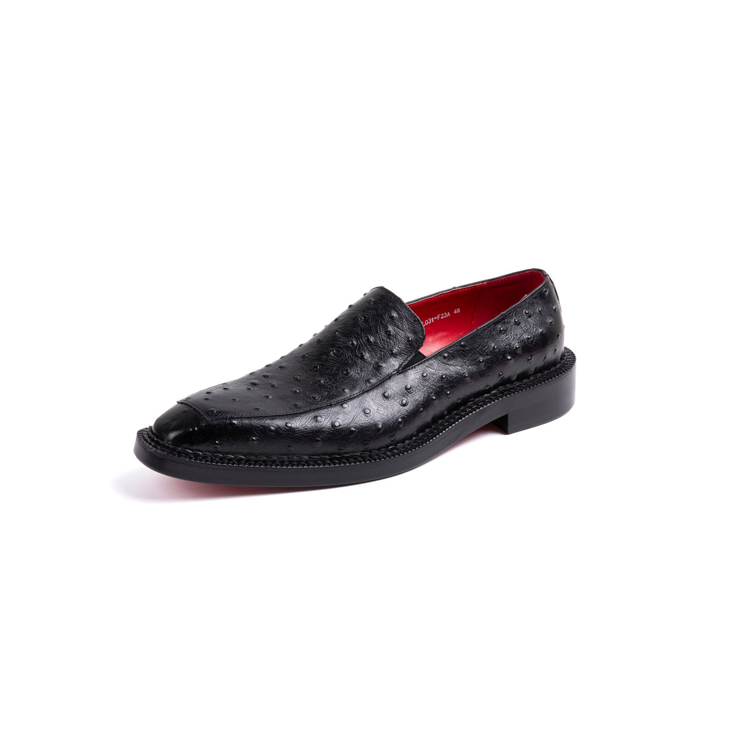 Black Ostrich Leather Dress Shoes VK006