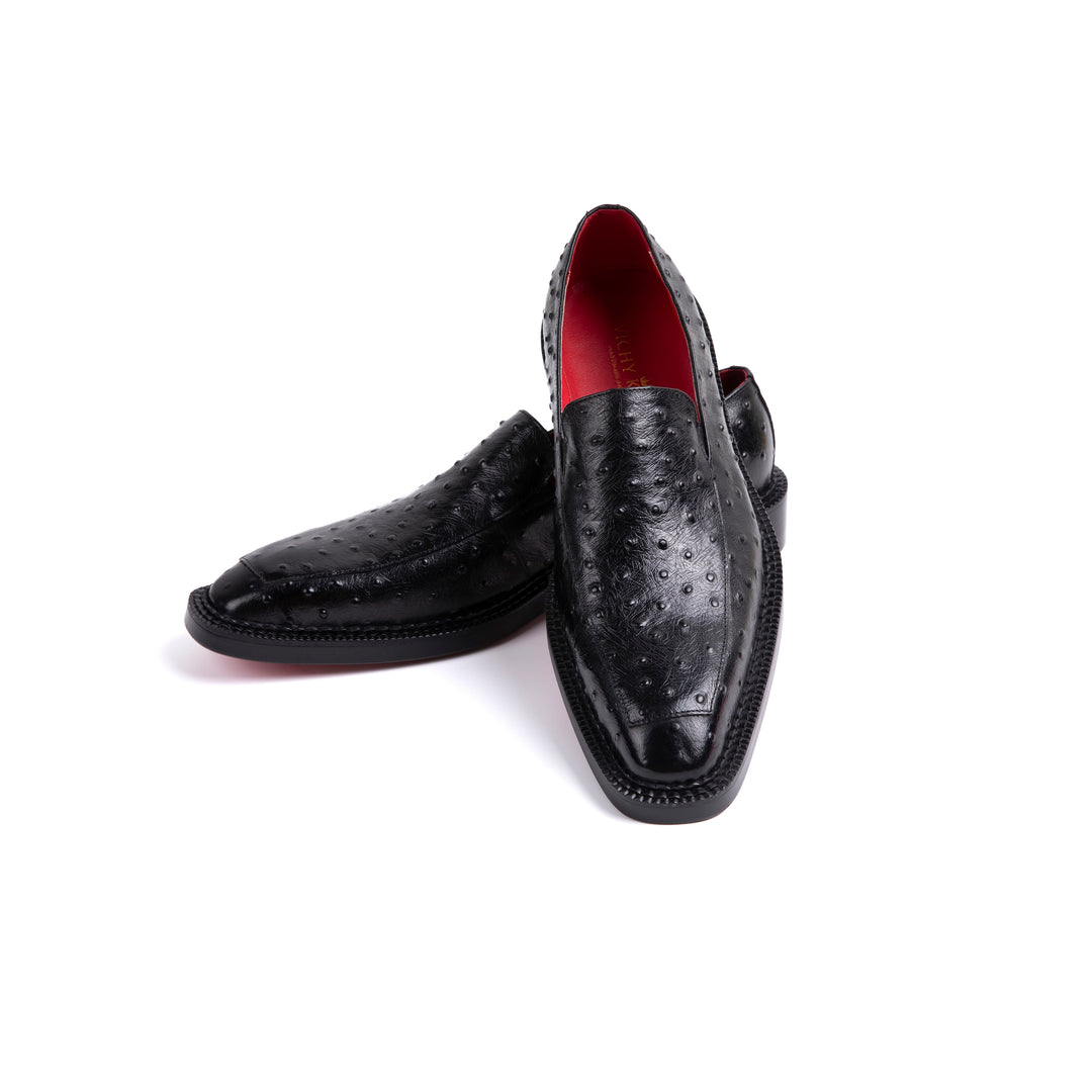 Black Ostrich Leather Dress Shoes VK006