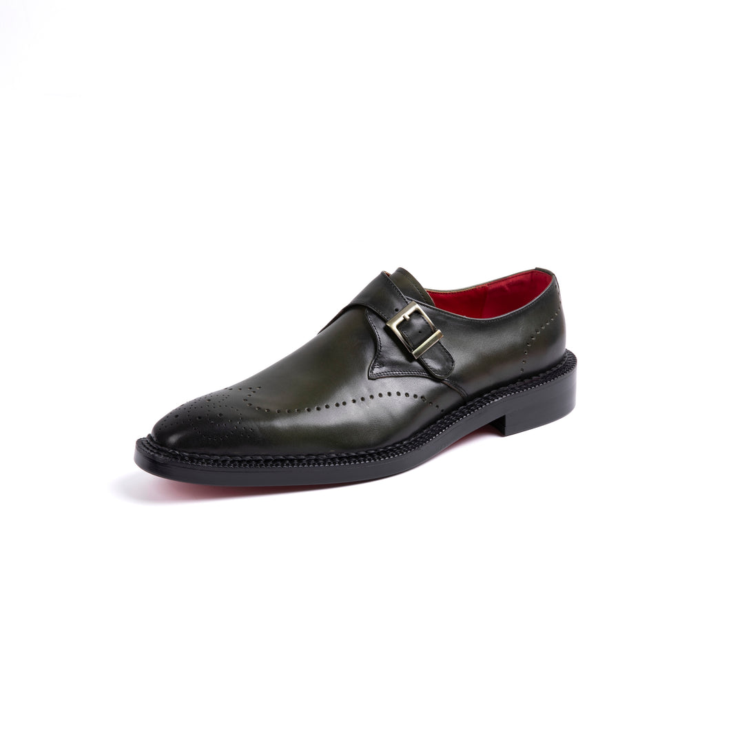 Dark Green Buckle Carved Formal Shoes VK009