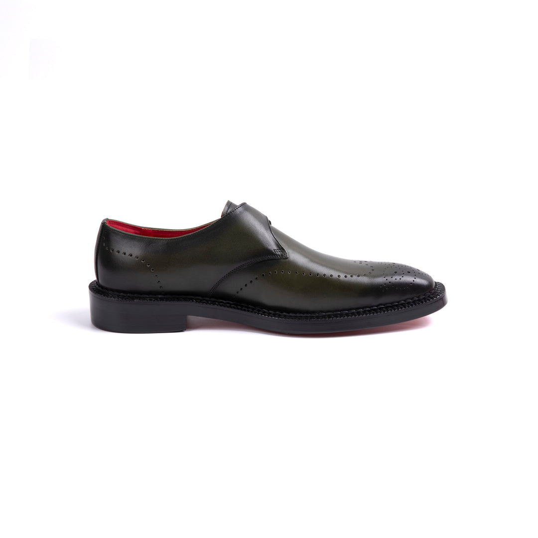 Dark Green Buckle Carved Formal Shoes VK009