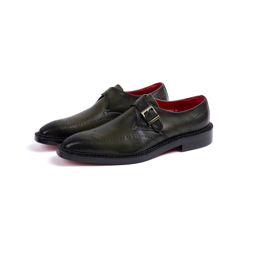 Dark Green Buckle Carved Formal Shoes VK009