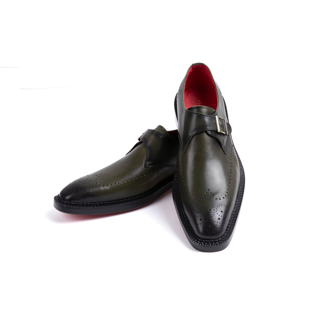 Dark Green Buckle Carved Formal Shoes VK009