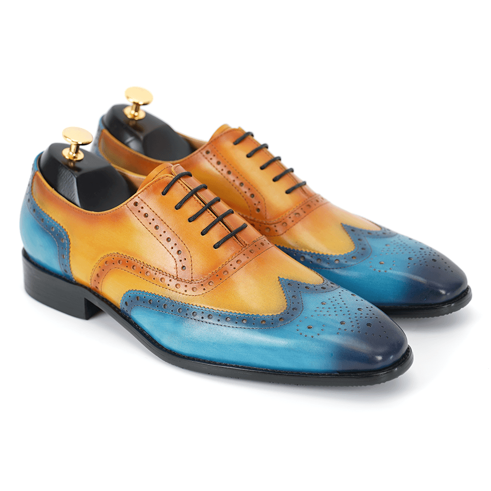 orange and blue dress shoes New Men's Blue Slip On Loafer Orange Tassel Real Suede Leather Formal Shoes